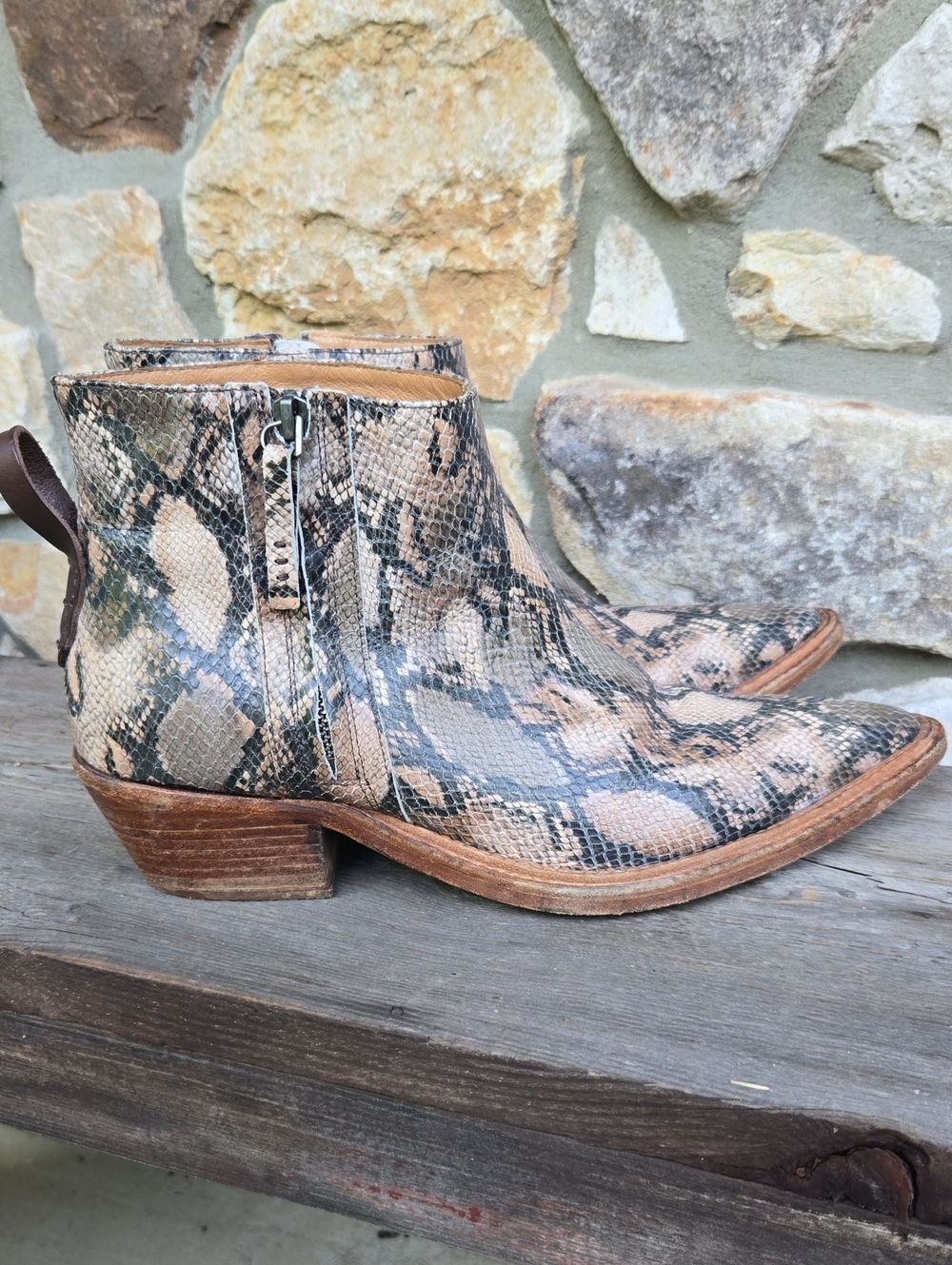 We The Free x Free People Atwater Snakeskin Booties 10 Western Cowgirl Rodeo
